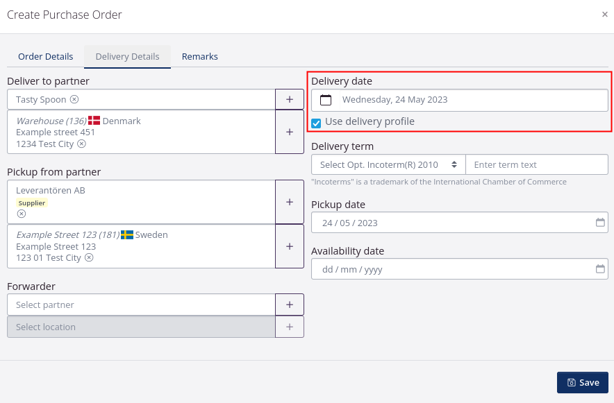 Automatic suggestion of delivery date based on delivery profile