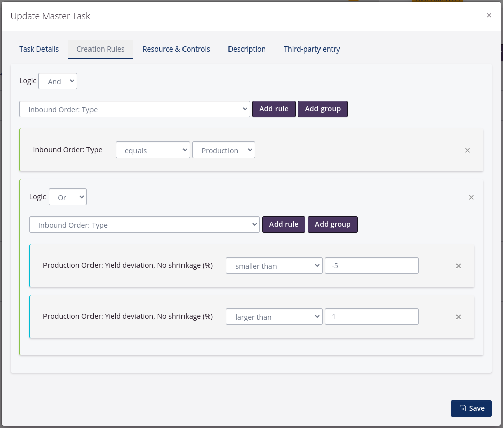 Deviation control task in tracezilla