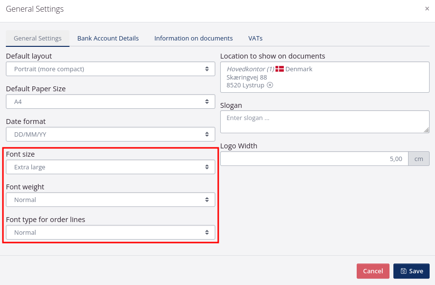 Document settings