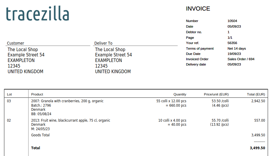 Example invoice