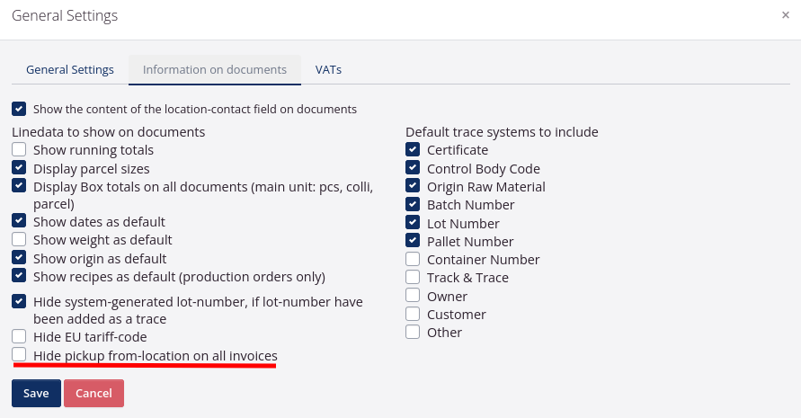 Do not show pickup location on invoices