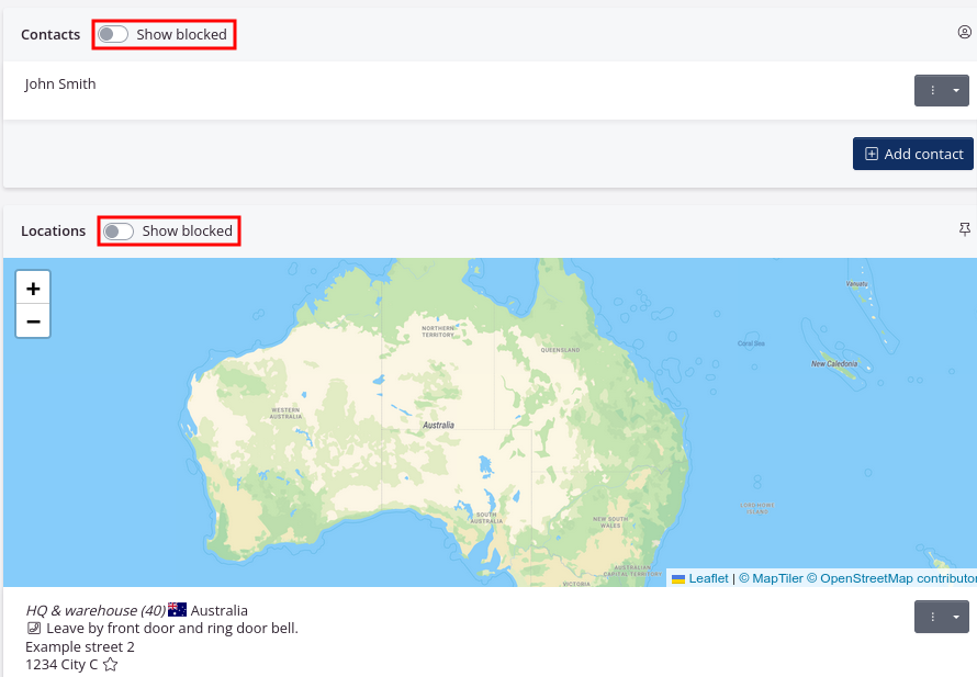 Blocked contacts and locations are hidden