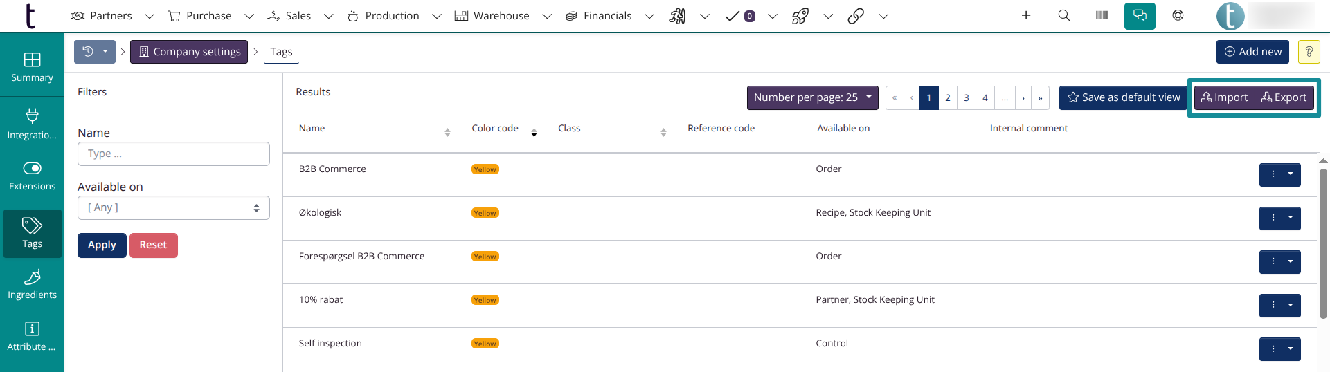 Export of tags