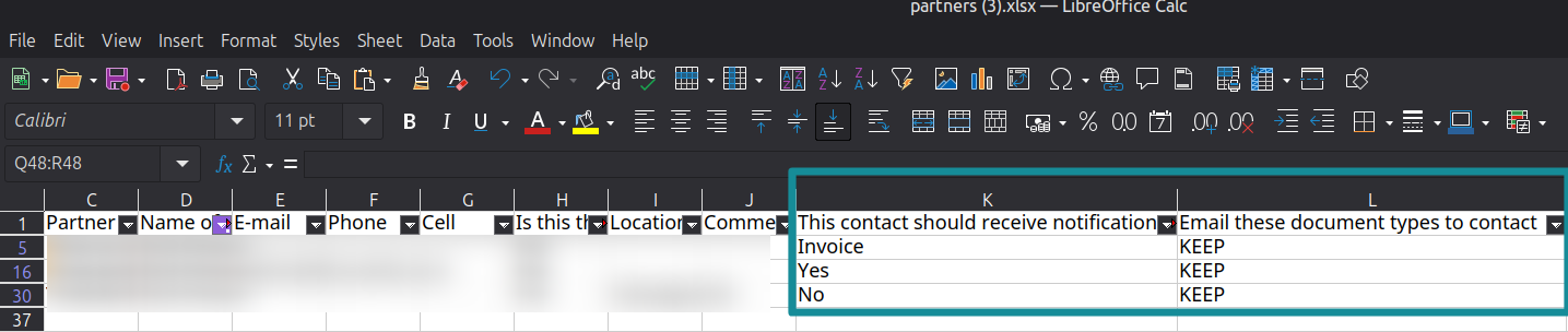 Partner import template: Document types for contact