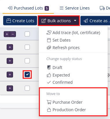 Move lot from an order to another