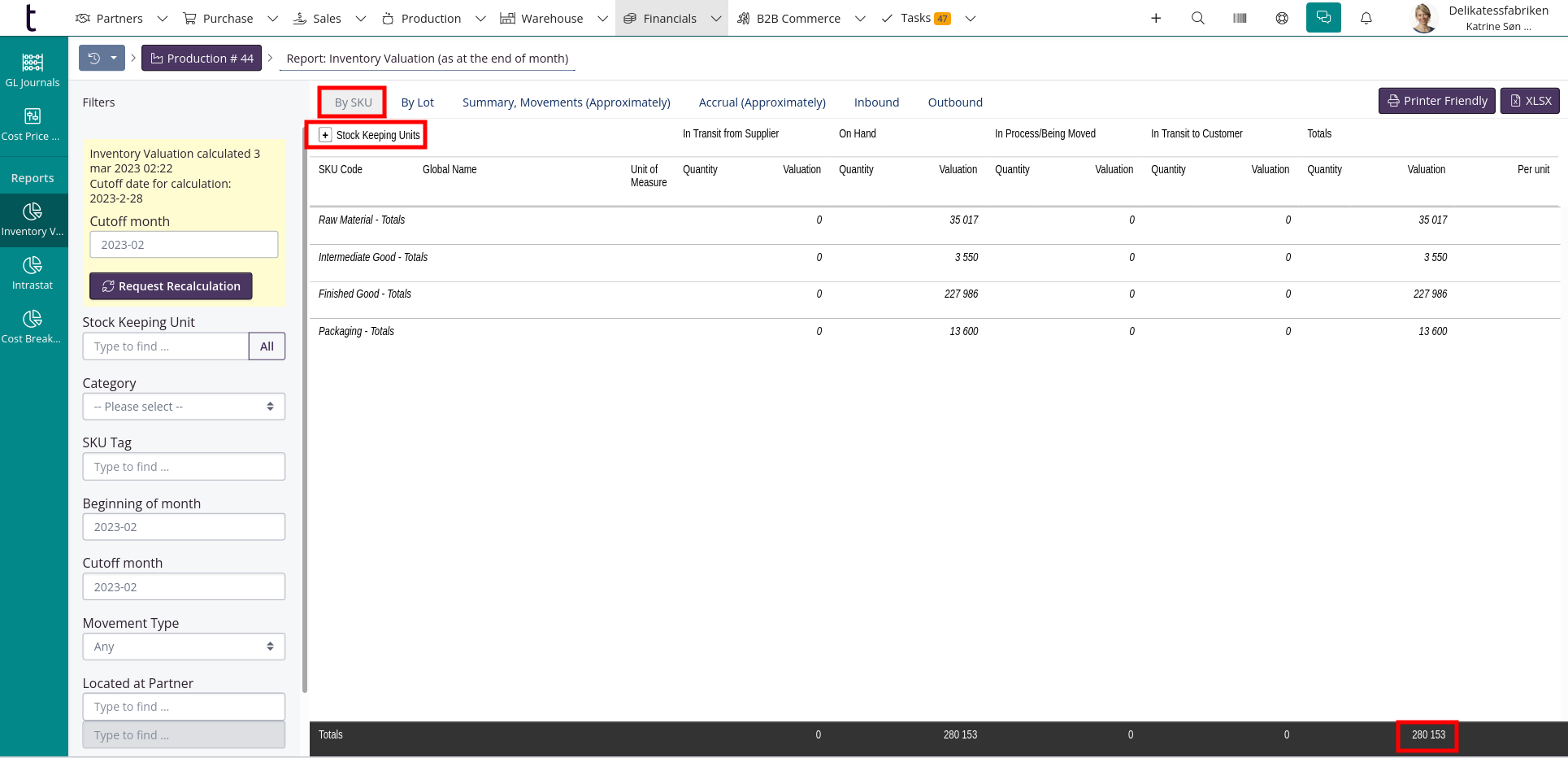 New View Inventory Value