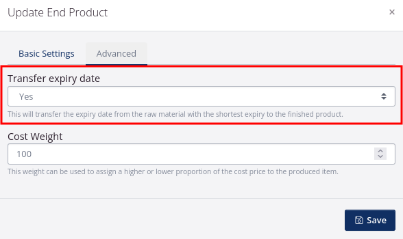 Pass expiry date from raw material to finished product