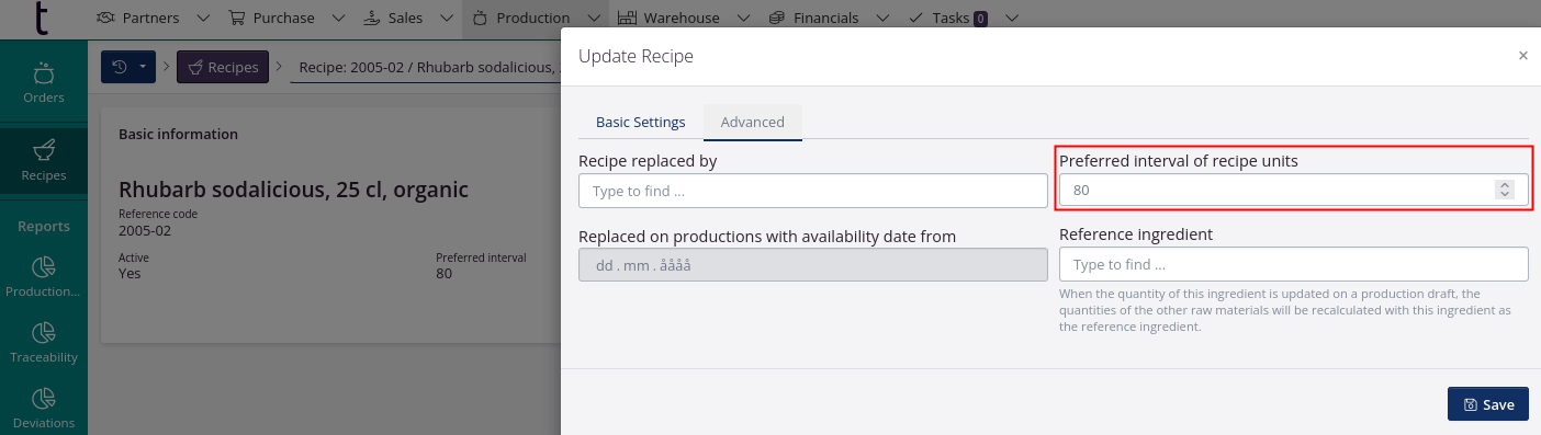 Indicate a preferred interval to reflect the maximum capacity per production