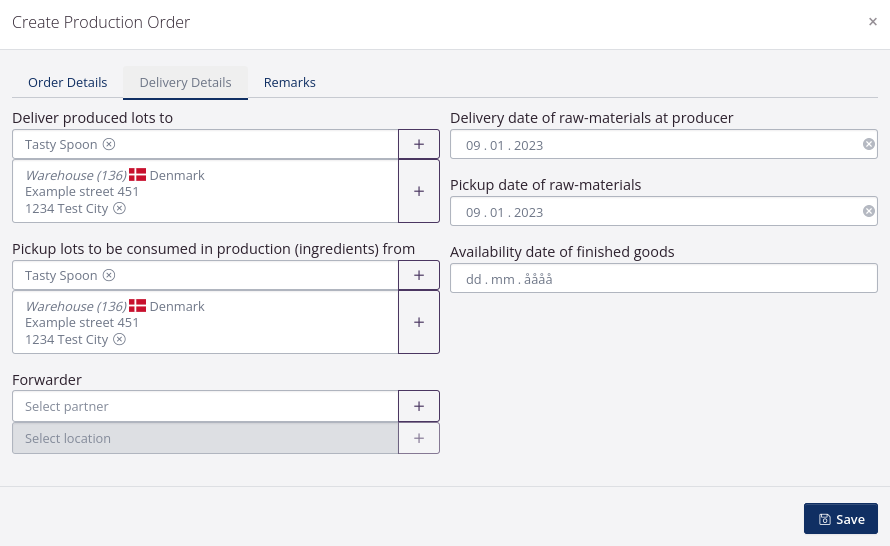 Example order details production order