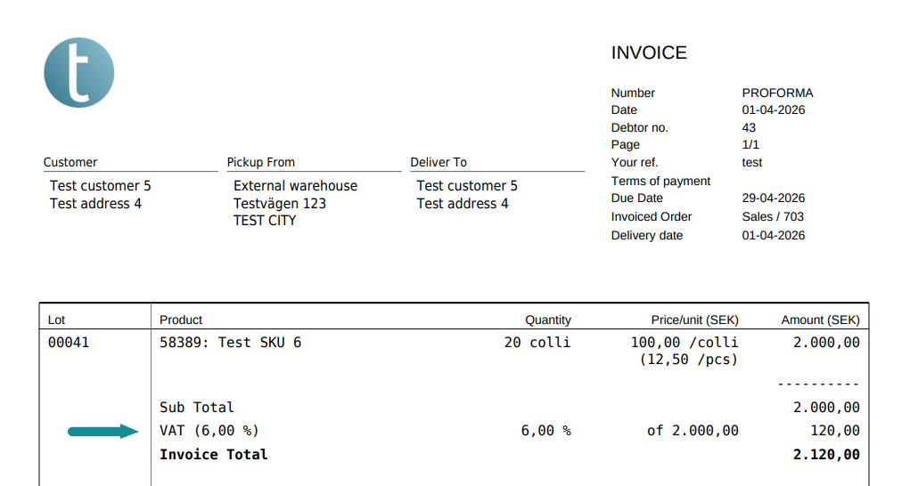 Example invoice