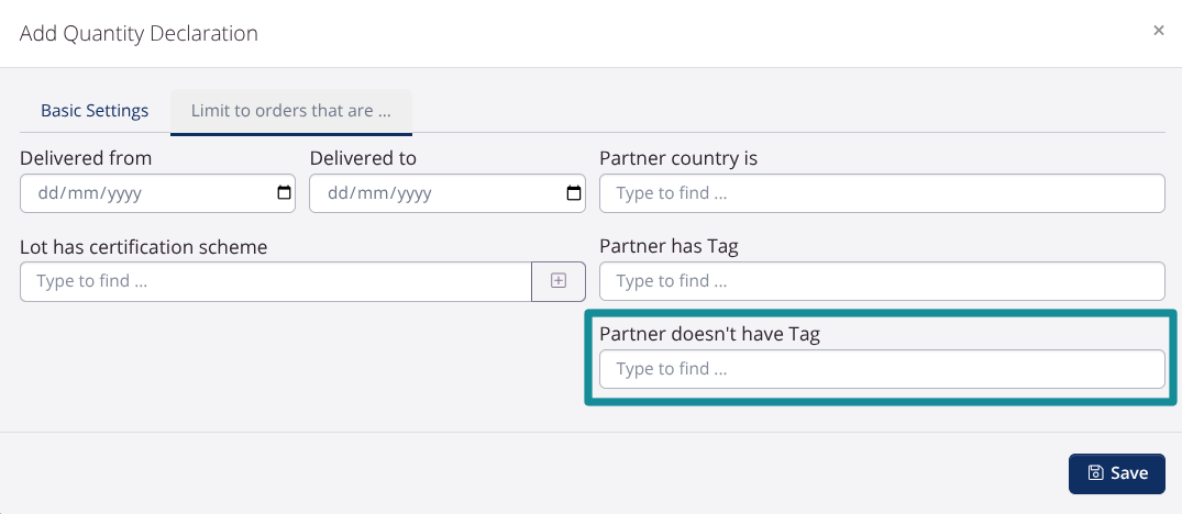 Quantity declarations: Partner doesn't have Tag