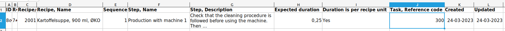 Insert task reference code in recipe import template