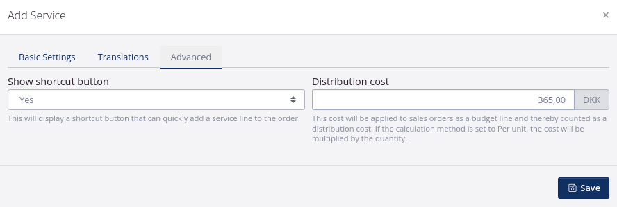 Shortcut button and distribution costs