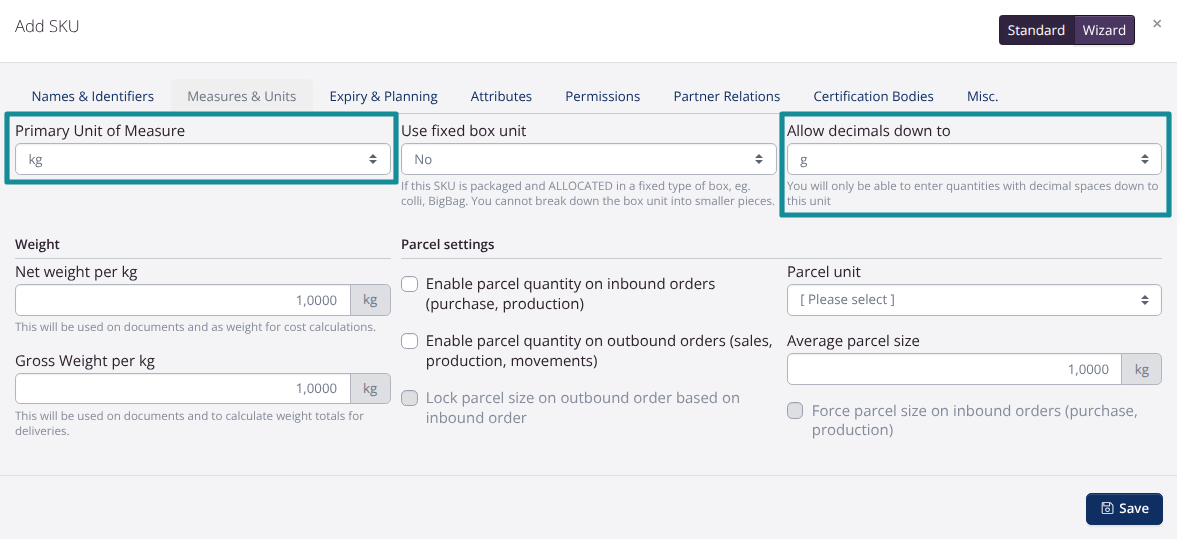 UoM setup kg with decimals