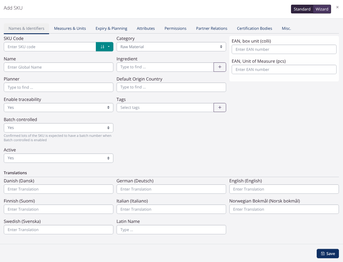 Add SKU - Measures and units