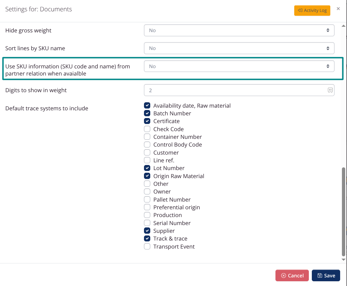 Documents: Use SKU-info from partner relations
