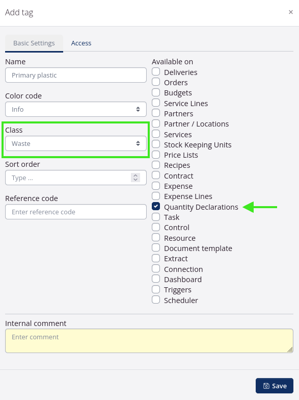 Tags for quantity declarations