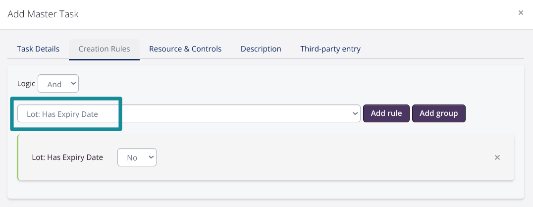 Tasks & Controls: Lot has expiry date