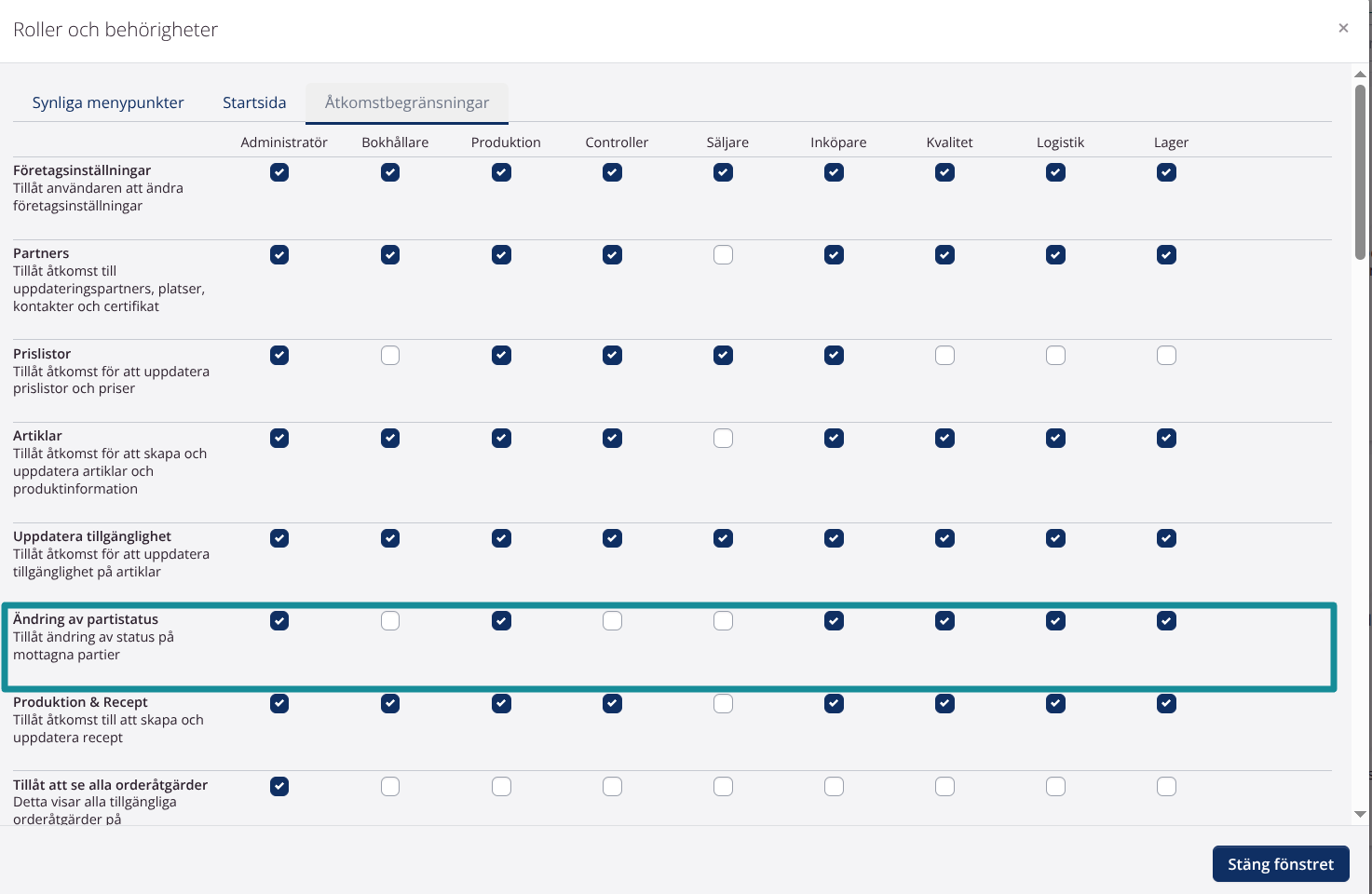 Ny åtkomstbegränsning
