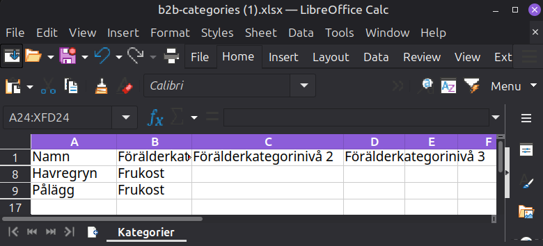 Importfil: Kategorier
