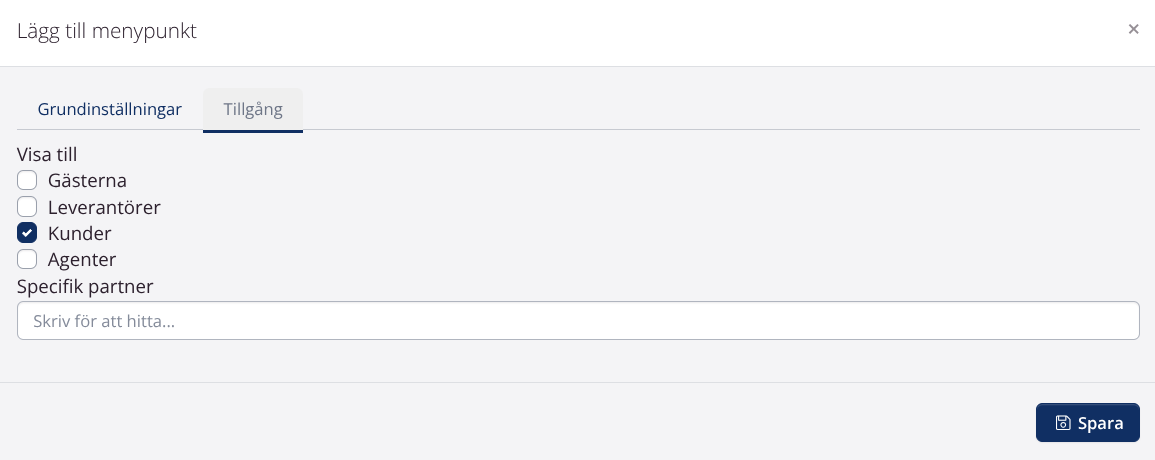 Åtkomst till menypunkter