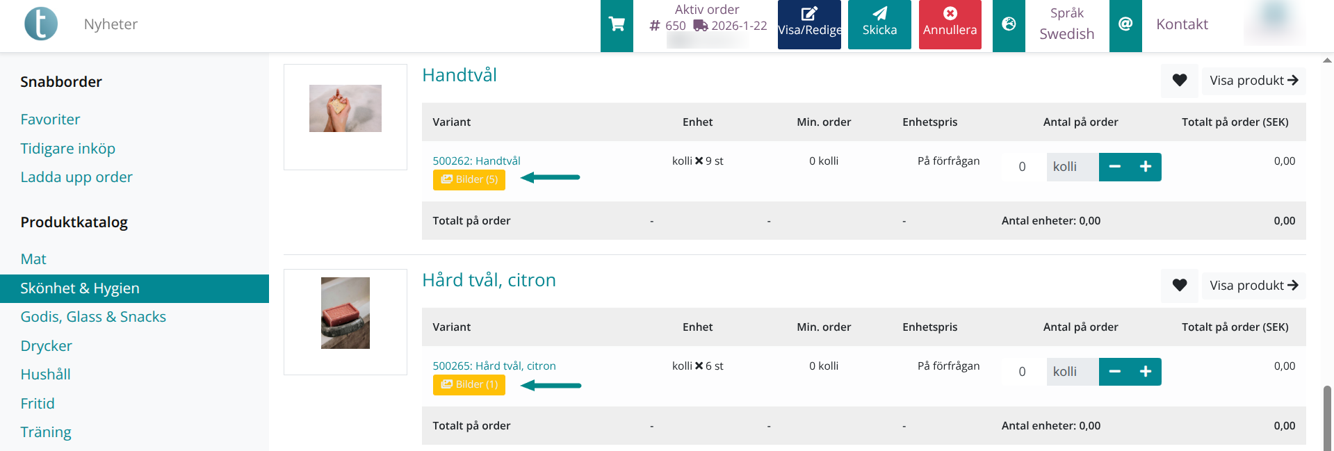 Tabulering fungerar i B2B Commerce