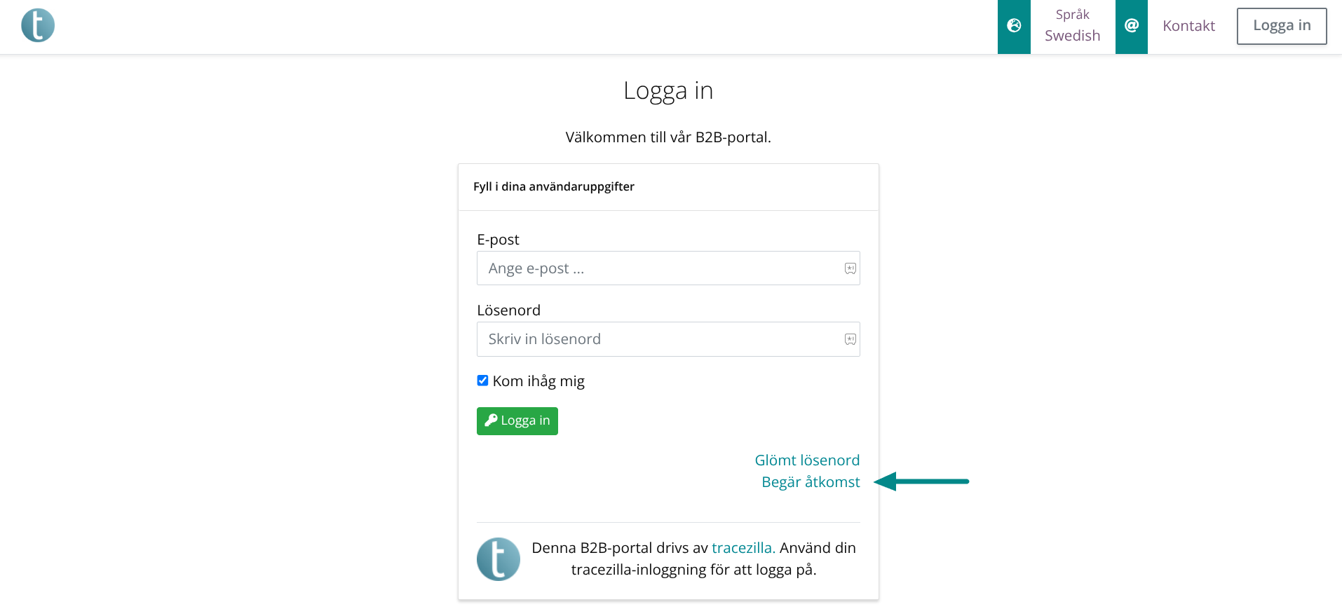 Begär åtkomst i B2B Commerce