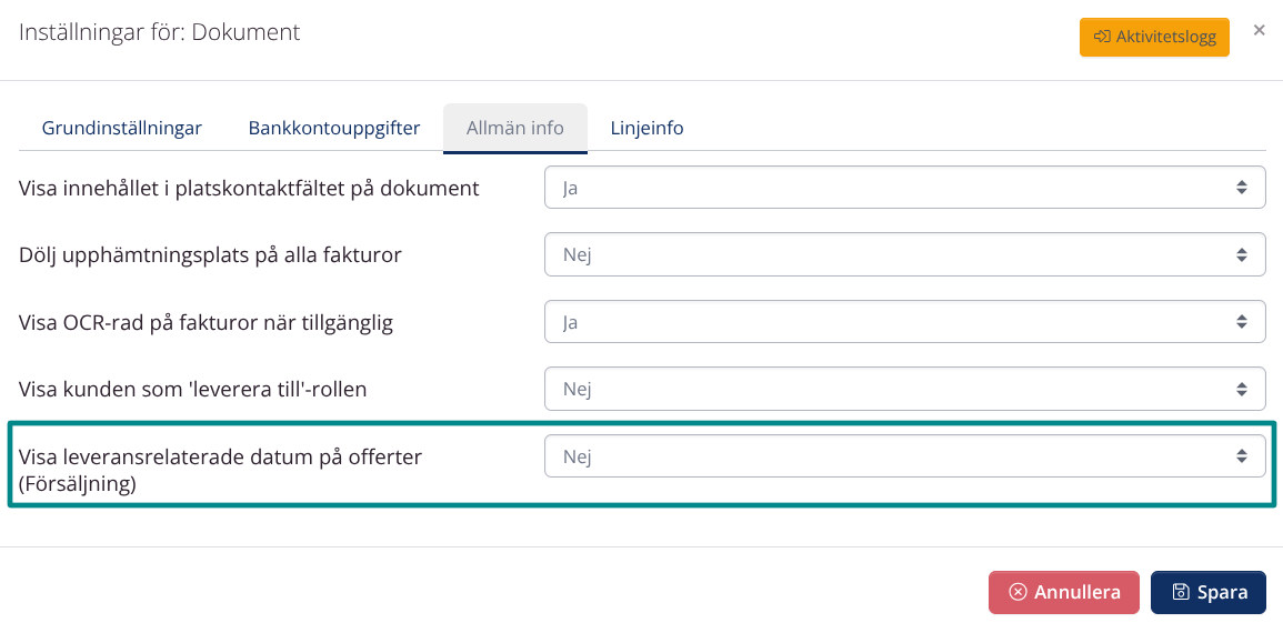 Dölj leveransinformation