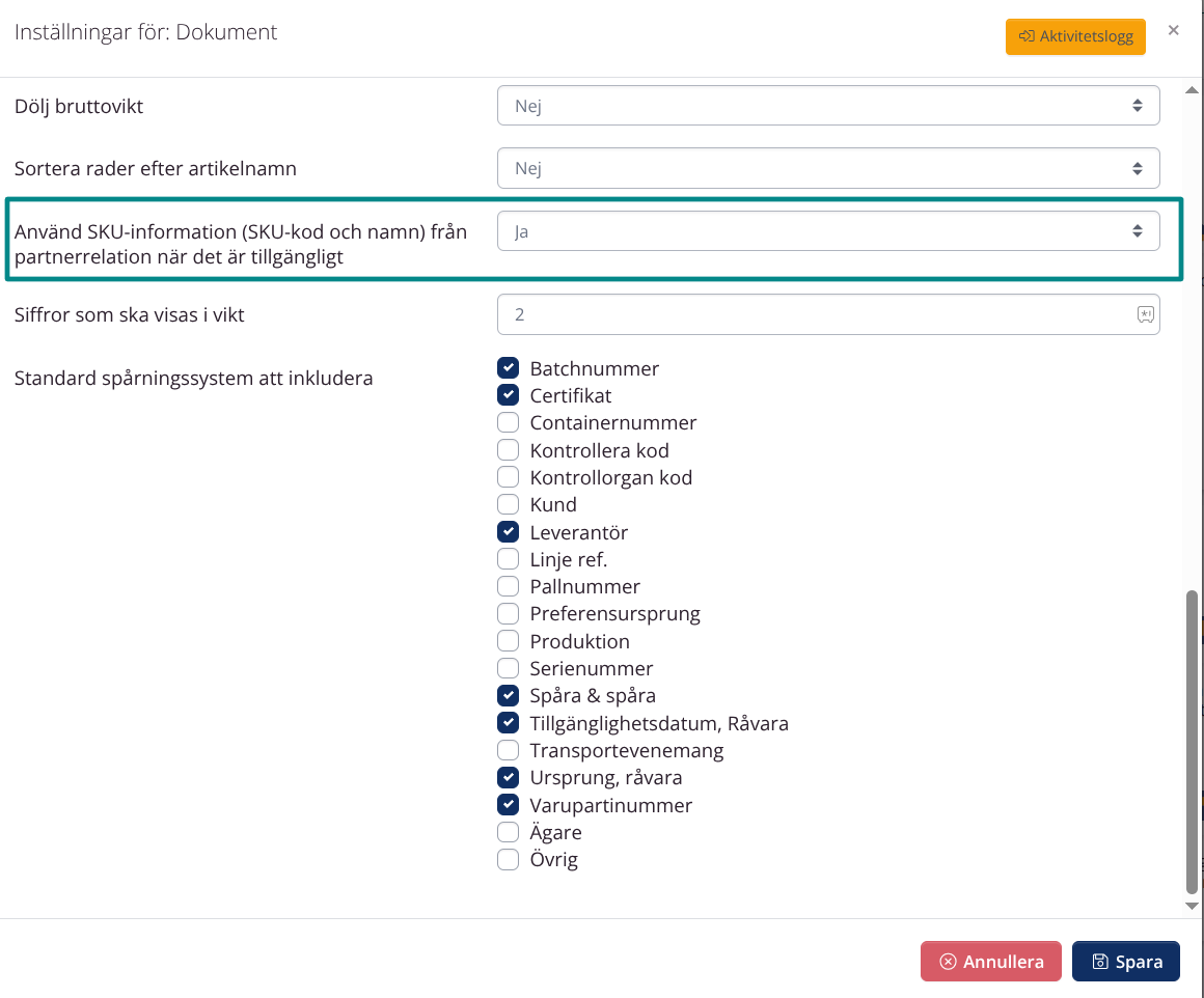 SKU-info från partnerrelationer