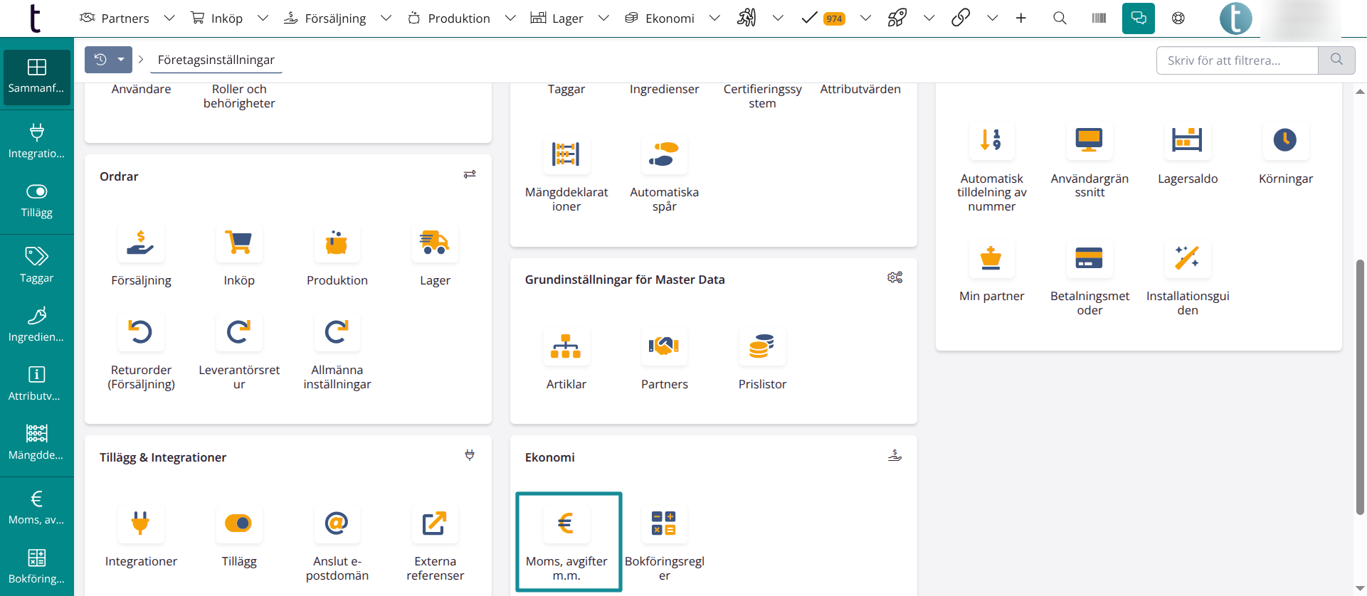 Företagsinställningar > MOMS