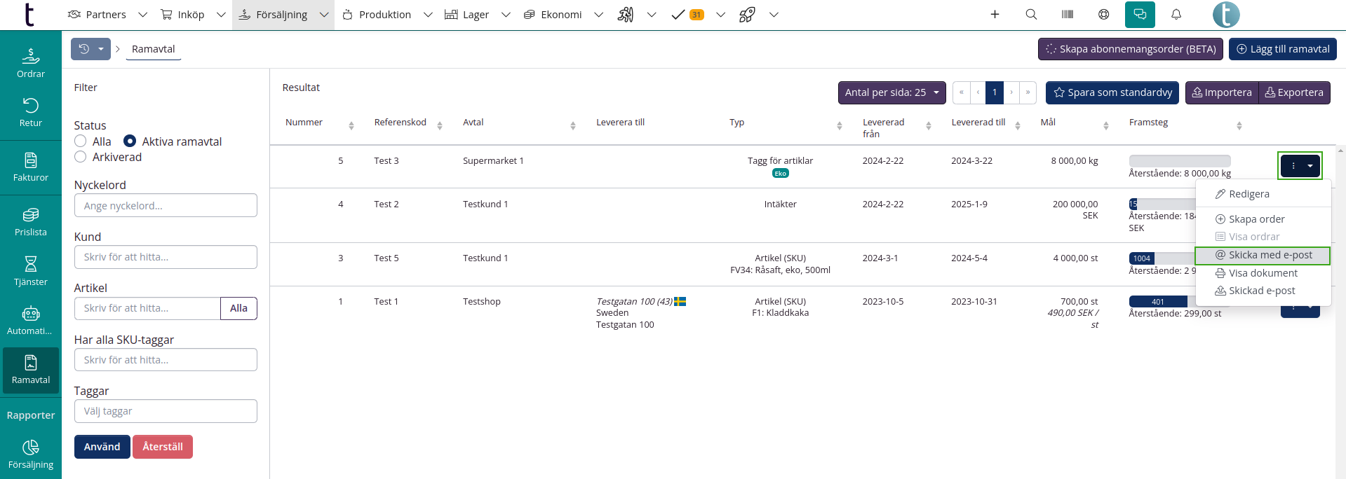 Skicka avtalsdokument från tracezilla