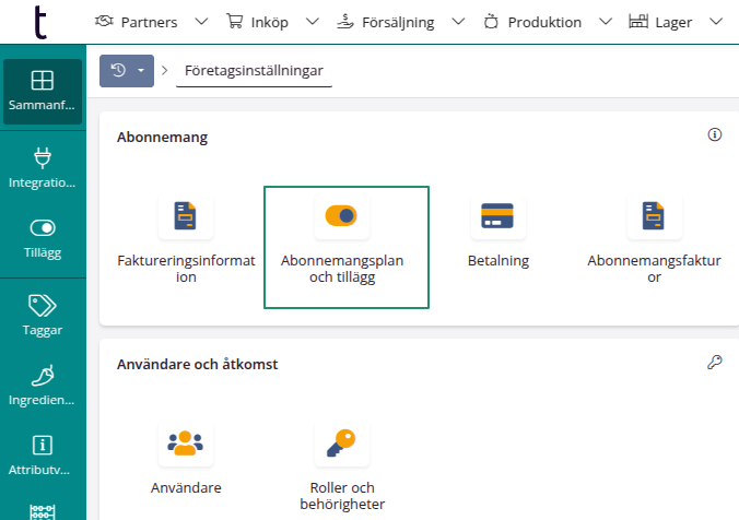 Uppdatera abonnemang