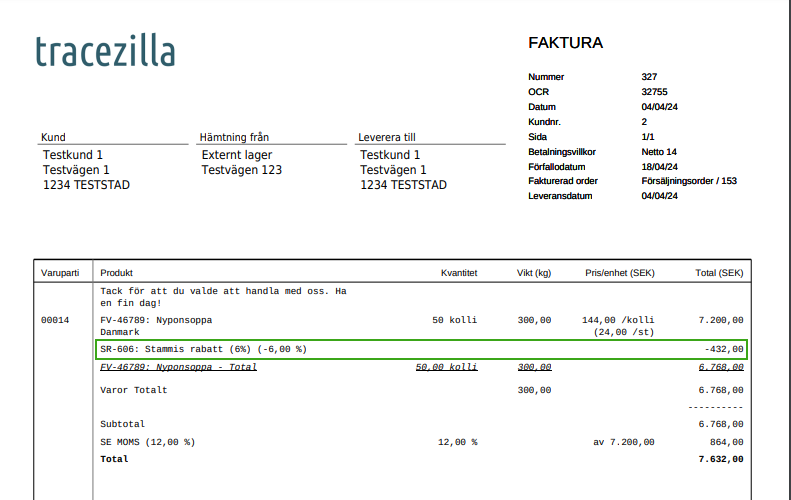 Ny faktura med rabattrad