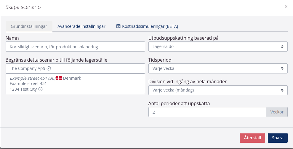 Exempel på kortsiktigt scenario i prognoser