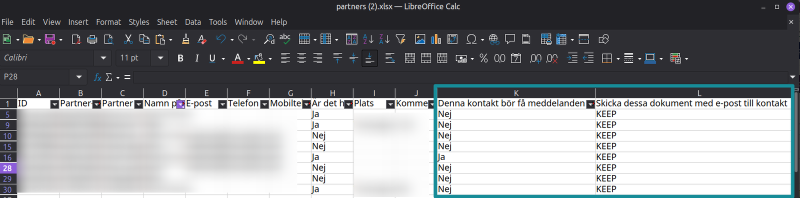 Importmall för partners: Dokumenttyper för kontakt