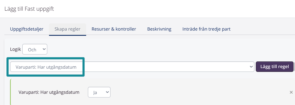 Uppgifter & kontroller: Varuparti har utgångsdatum