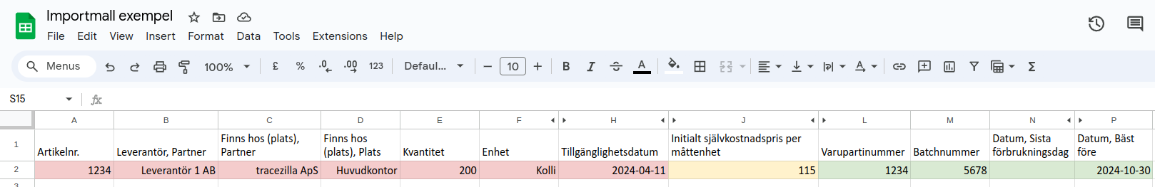 Importera varupartier till tracezilla