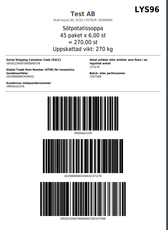 Lägg till en referenskod för leveransplats på palletiketter