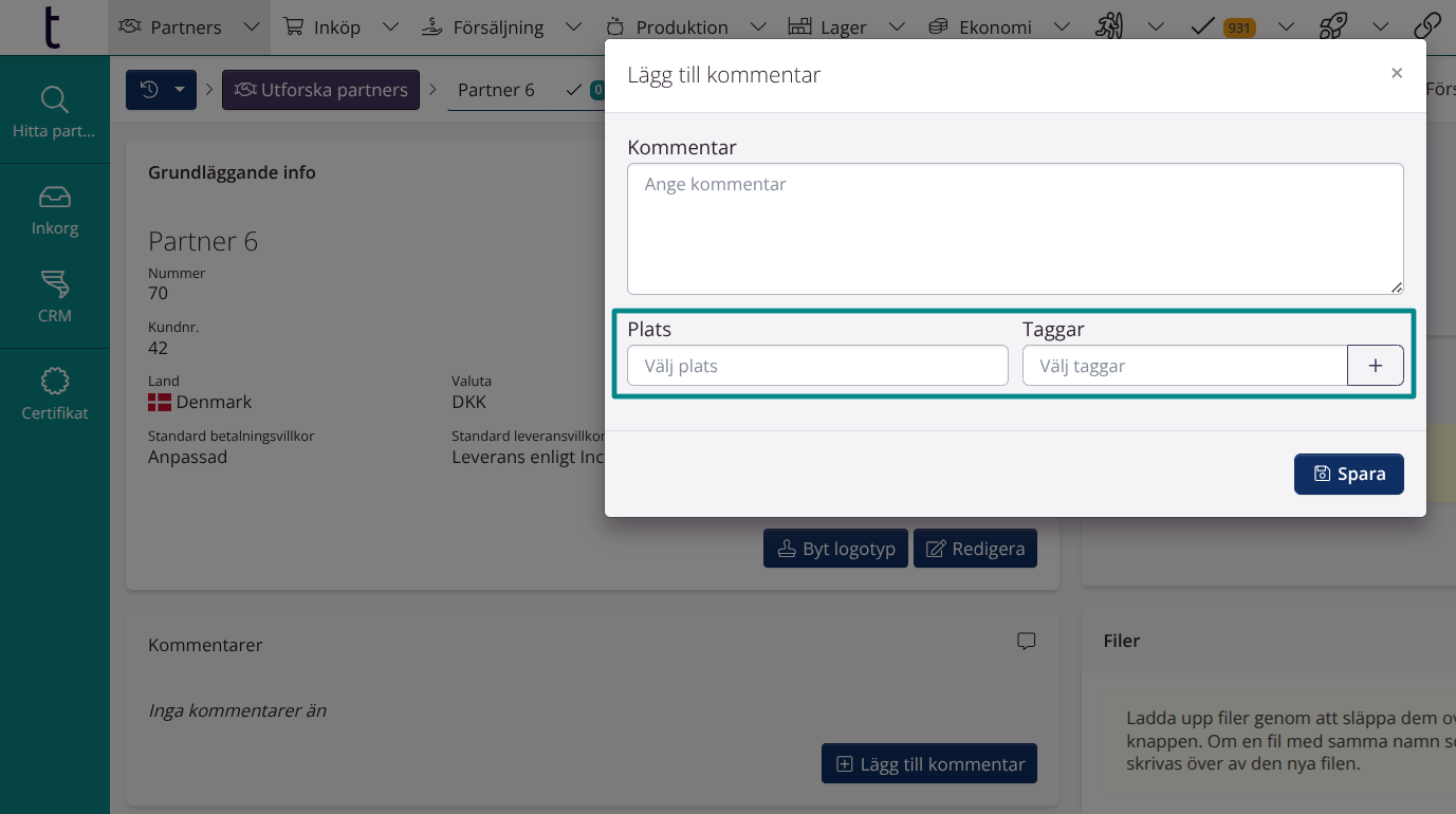 Partnerkommentarer: Plats och taggar