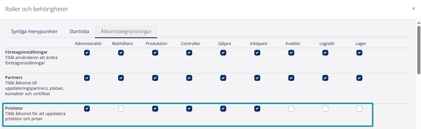 Redigeringsbehörighet på rollnivå