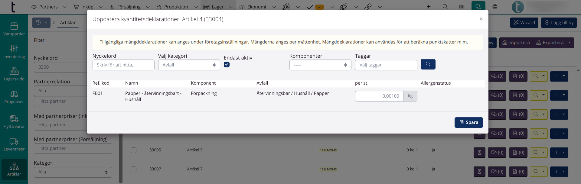 Mängddeklarationer: Filter