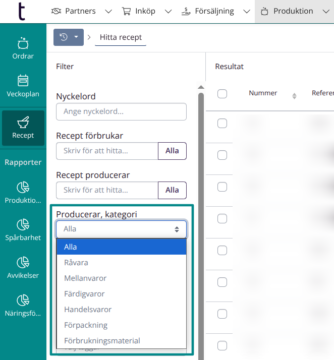 Recept: Filtrera på kategori