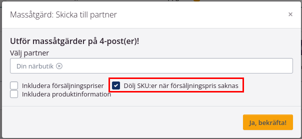 Dölj artiklar utan priser i prislistan