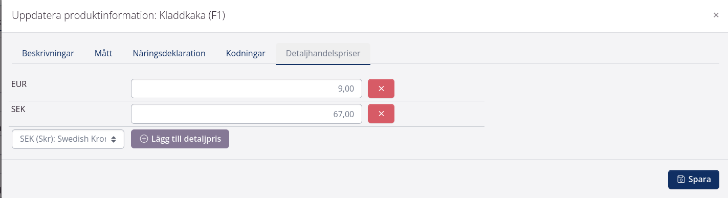 Lägg till detaljhandelspriser manuellt på artiklar: Steg 2