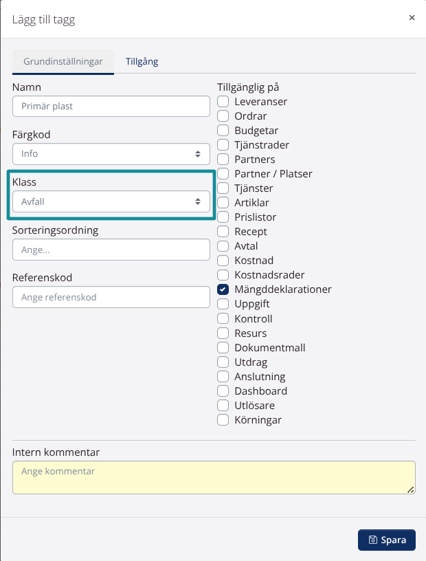 Underkategorier av mängddeklarationer med taggar