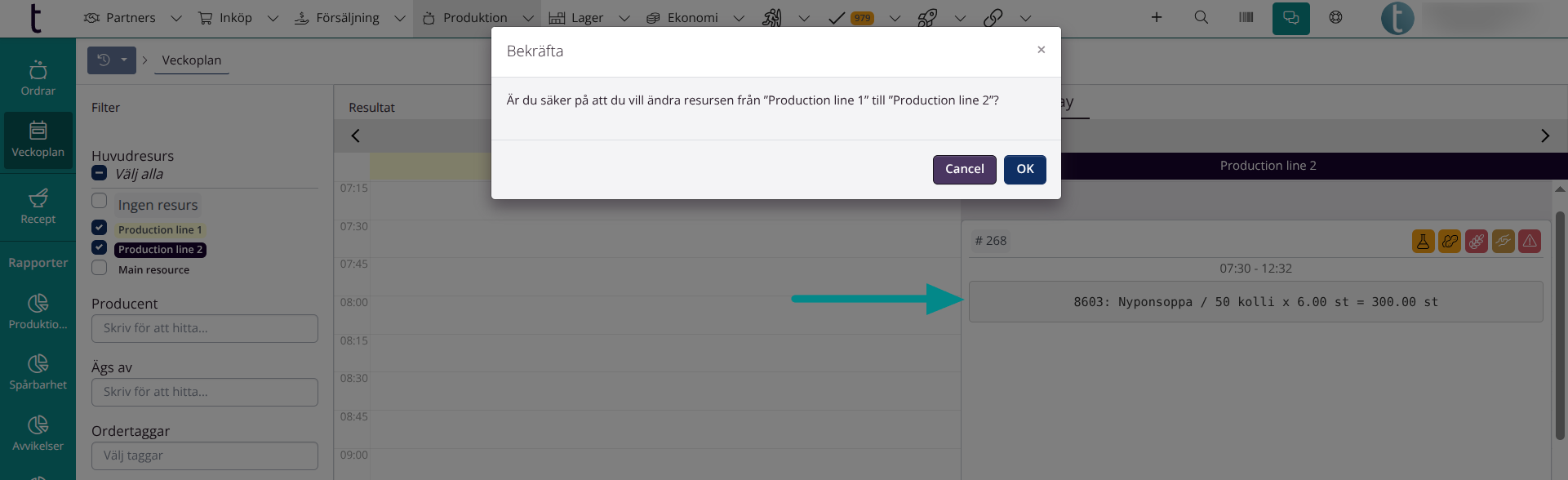 Veckoplanen: Ändra resurs med drag-and-drop